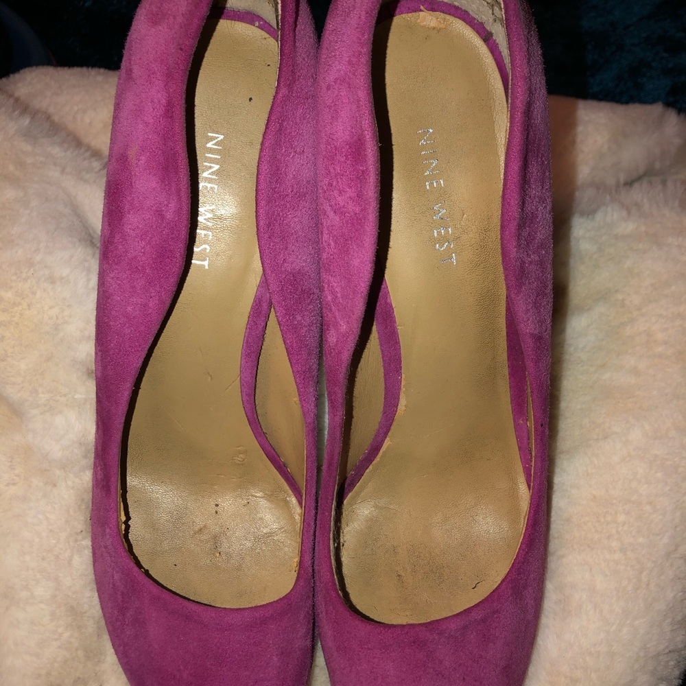 Pink open toe pumps